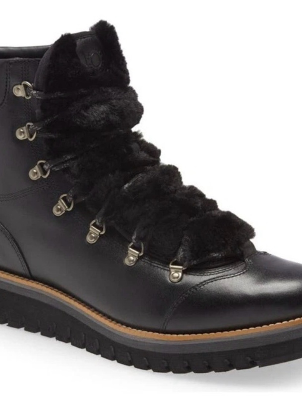 Cole Haan Black Lace-Up Faux-Fur Hiking Boot